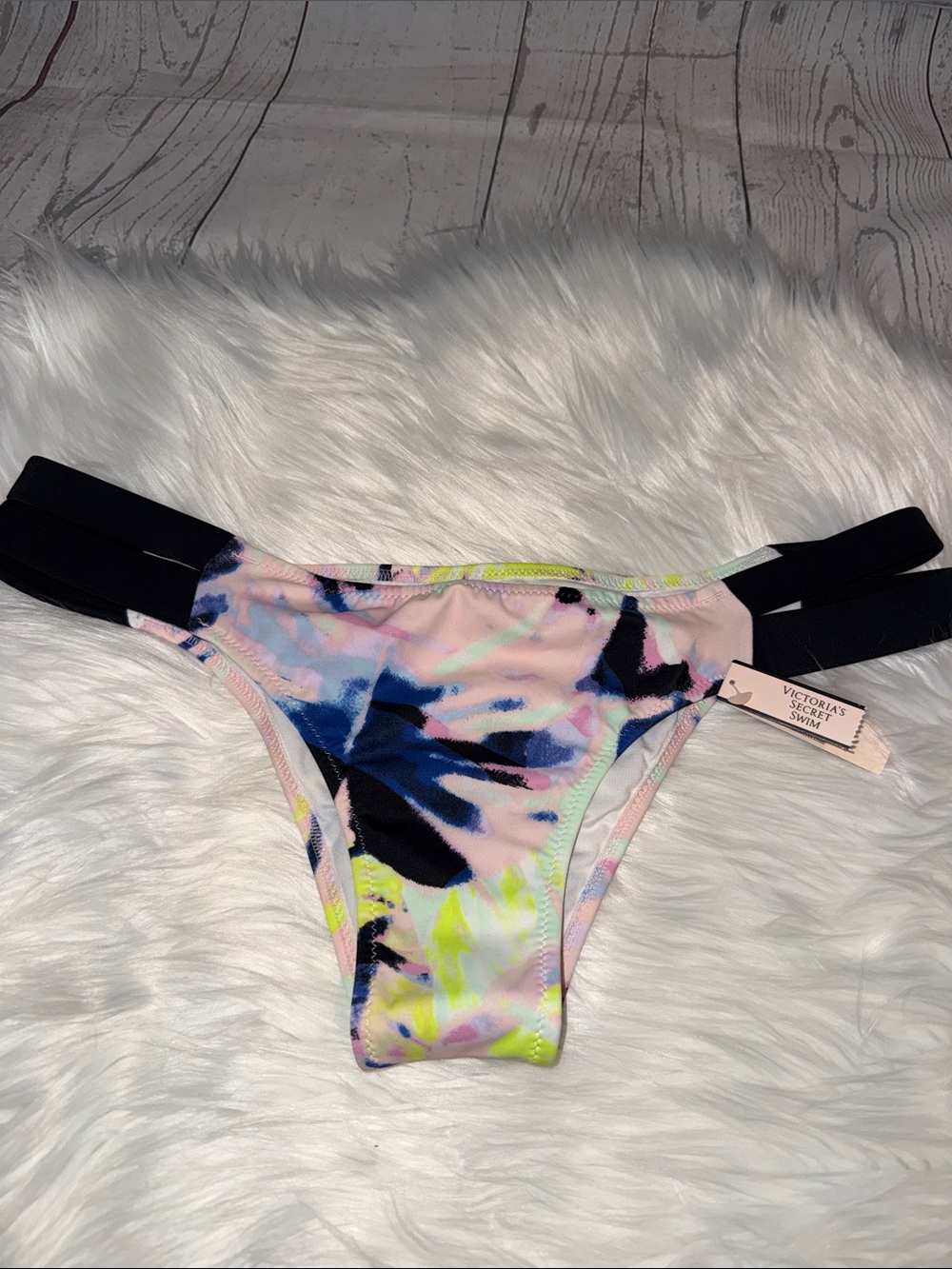 Victoria's Secret Neon Tie-Dye the Itsy Bikini Bottom with Black Side Straps
